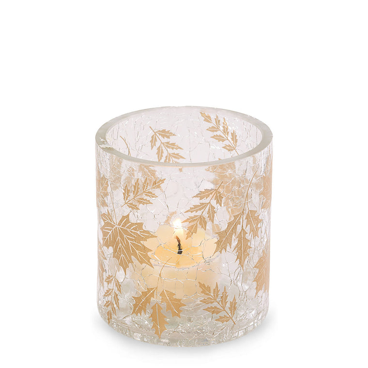 Crackle Leaves Tea Light Candle Holder N4